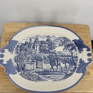 Vintage 17" Asake Japan Blue & White Victorian Village Serving Platter RARE